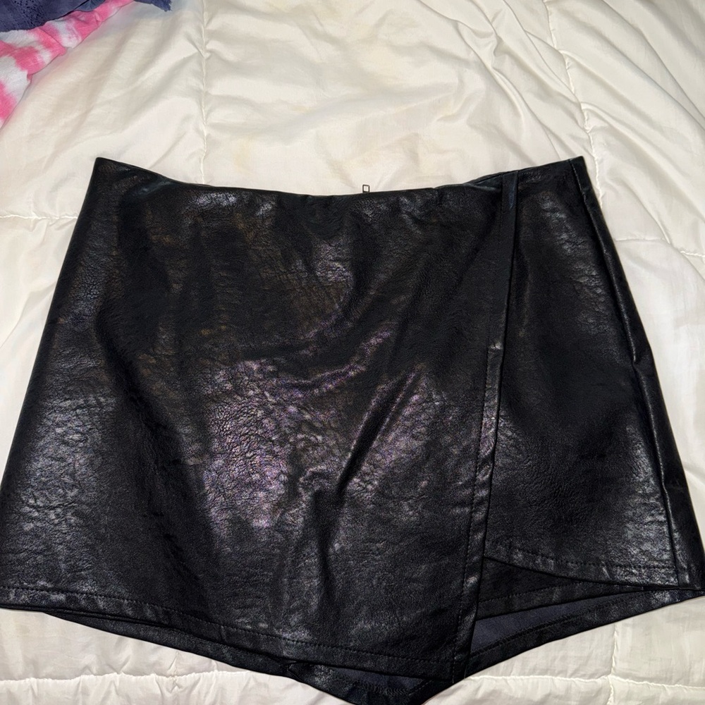 She + Sky Black Faux Leather Skirt